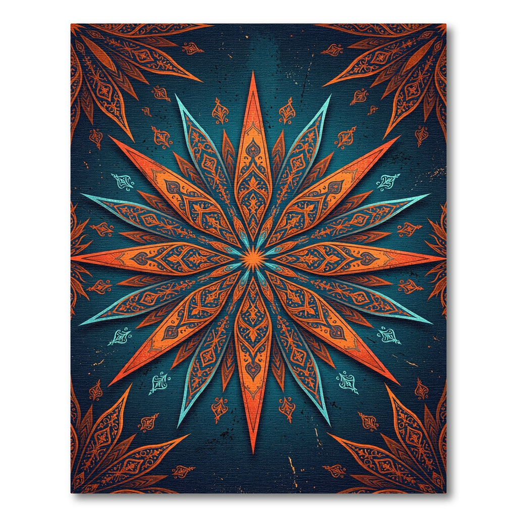 Ornate Navy and Copper Starburst Rug