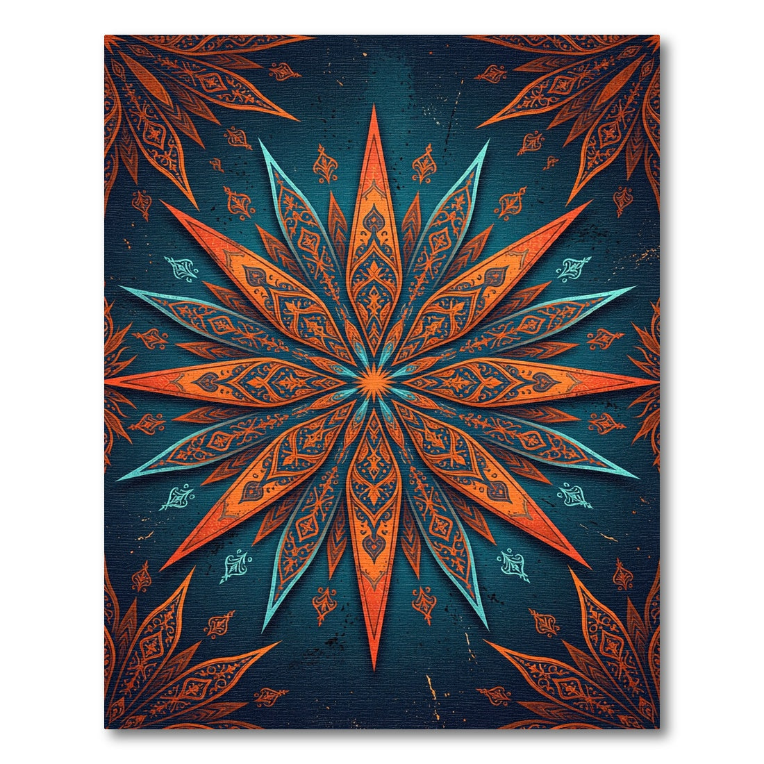 Ornate Navy and Copper Starburst Rug