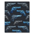 Metallic Blue Revolver Pistol Illustration Rug