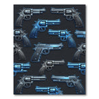 Metallic Blue Revolver Pistol Illustration Rug