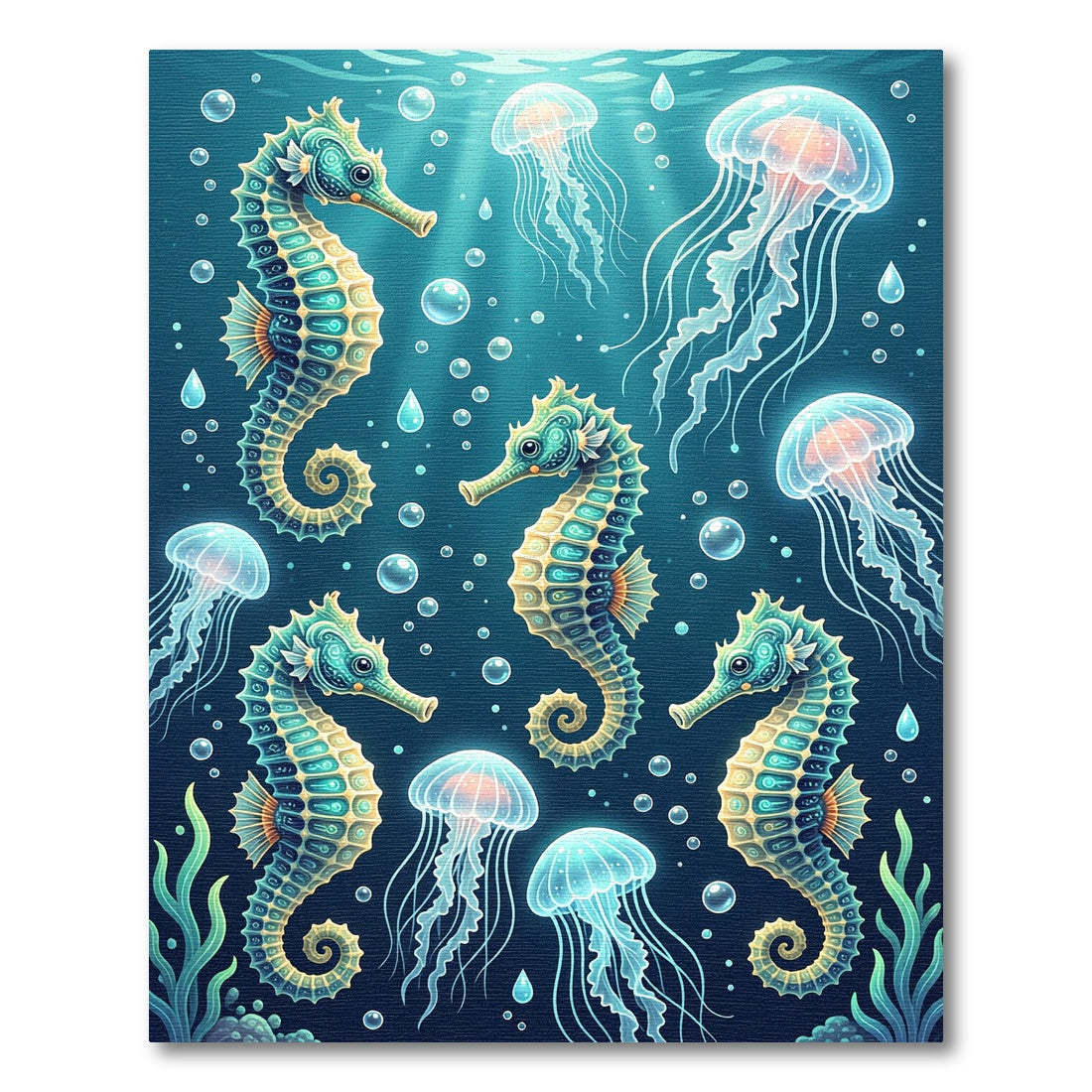 Aquatic Seahorse Jellyfish Swirls Rug