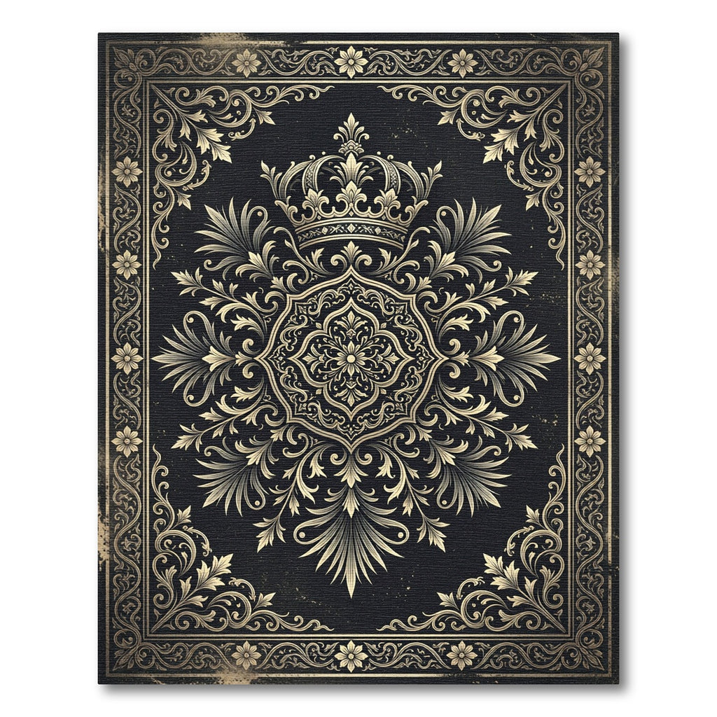 Royal Gold Crown Floral Damask Medallion Rug