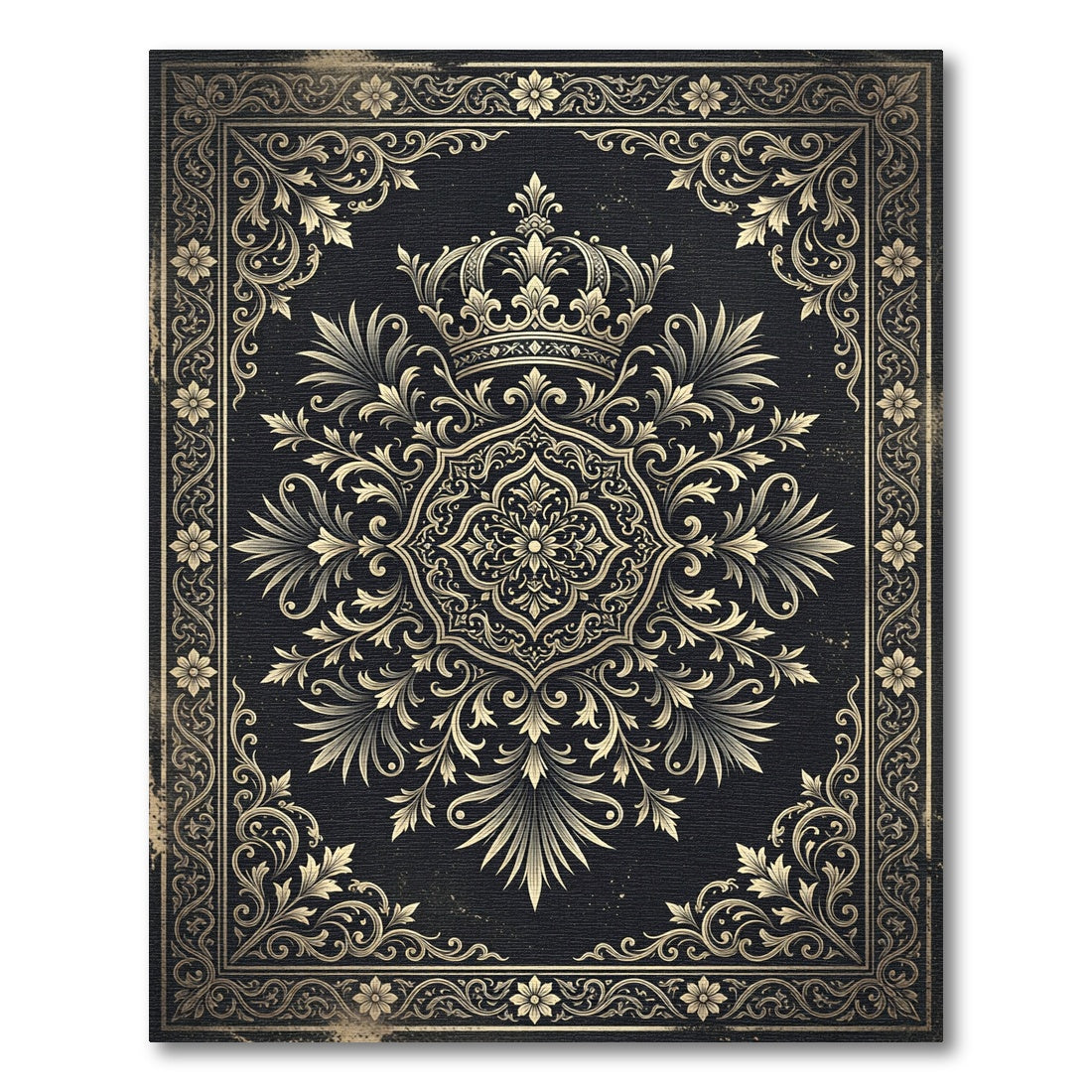 Royal Gold Crown Floral Damask Medallion Rug