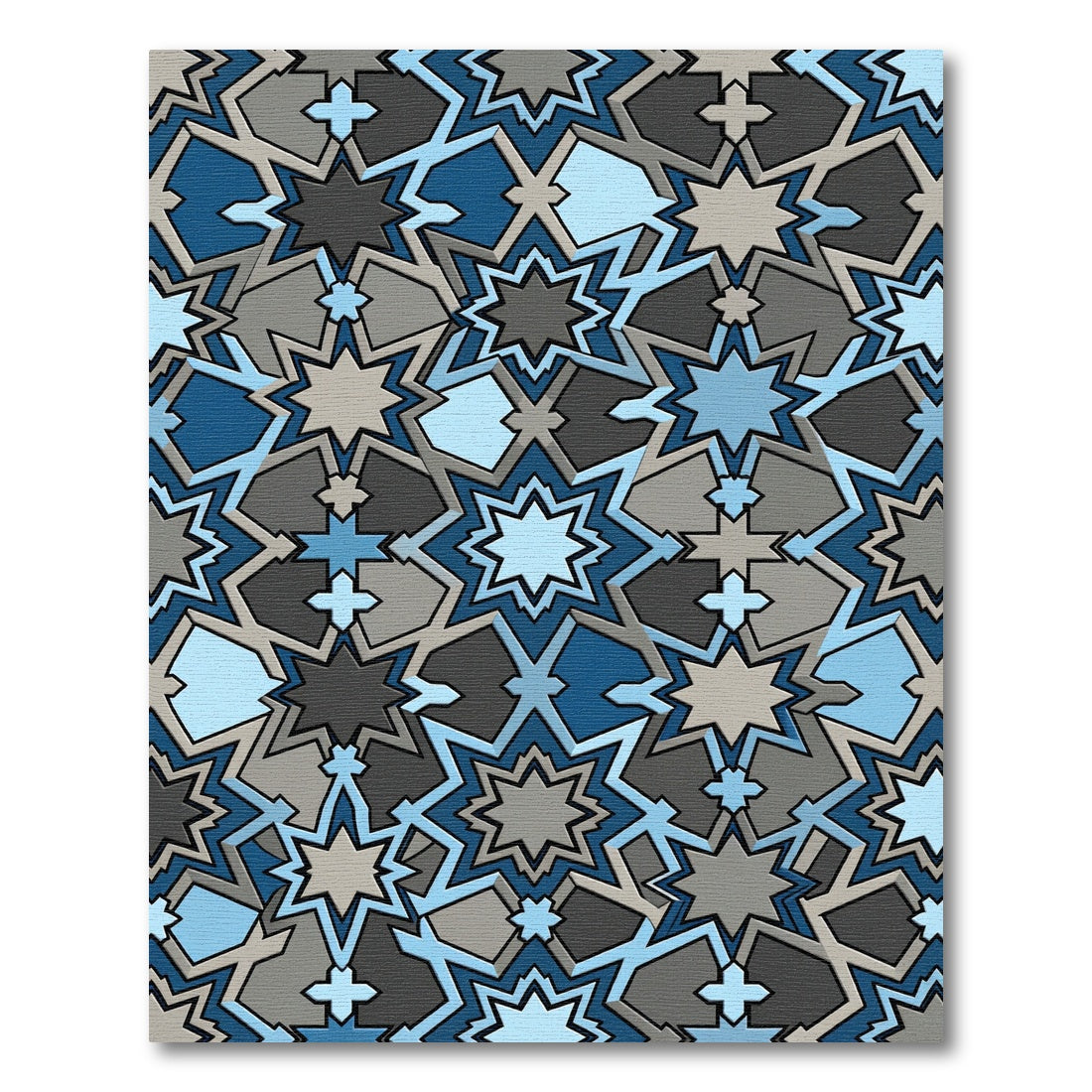 Geometric Navy and Slate Star Tile Rug