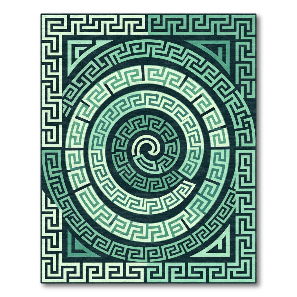 Modern Emerald Greek Key Spiral Rug