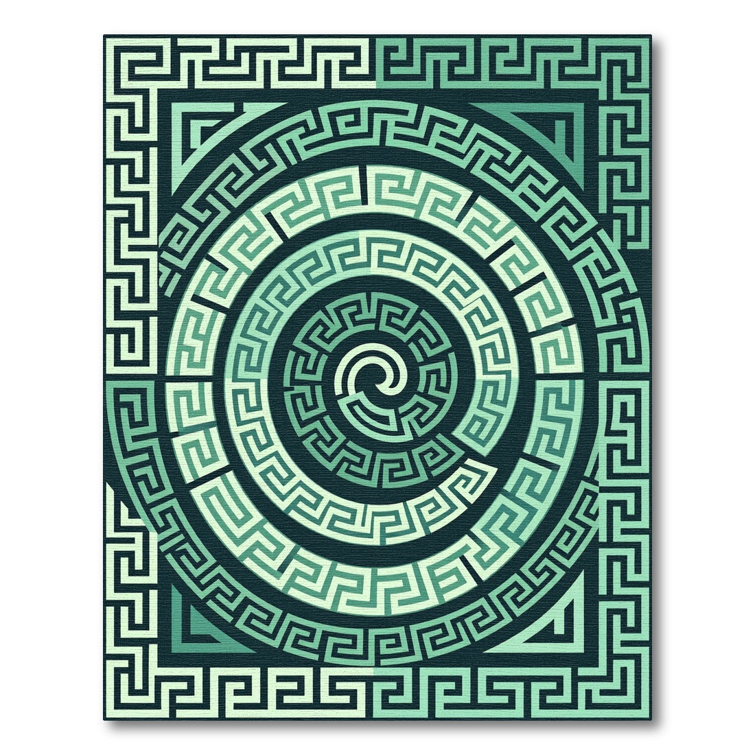 Modern Emerald Greek Key Spiral Rug