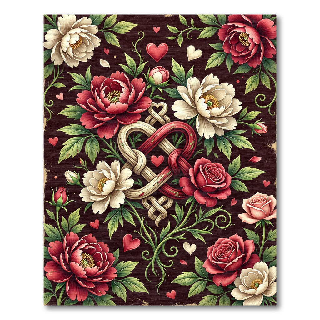 Romantic Intertwined Heart Crimson Floral Rug