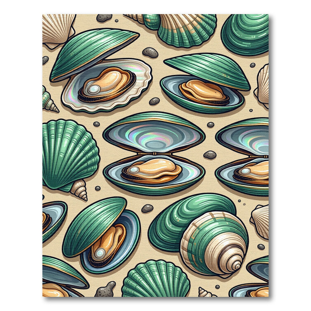 Iridescent Teal Shell and Pearl Illustration Rug