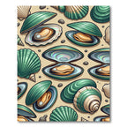 Iridescent Teal Shell and Pearl Illustration Rug