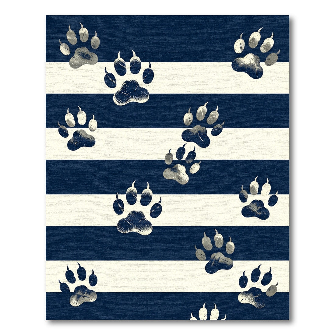 Navy and Cream Whimsical Paw Striped Rug