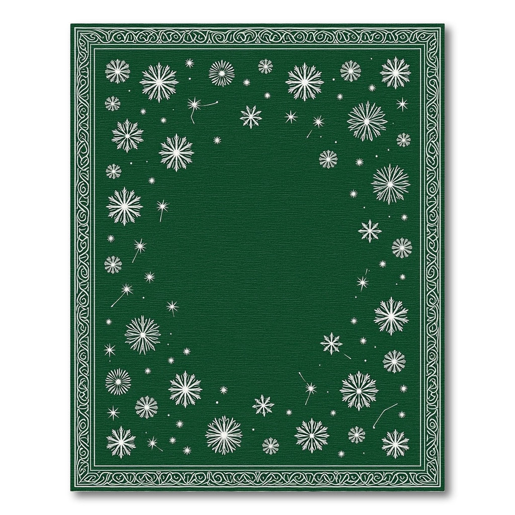 Deep Green White Snowfall Snowflake Rug