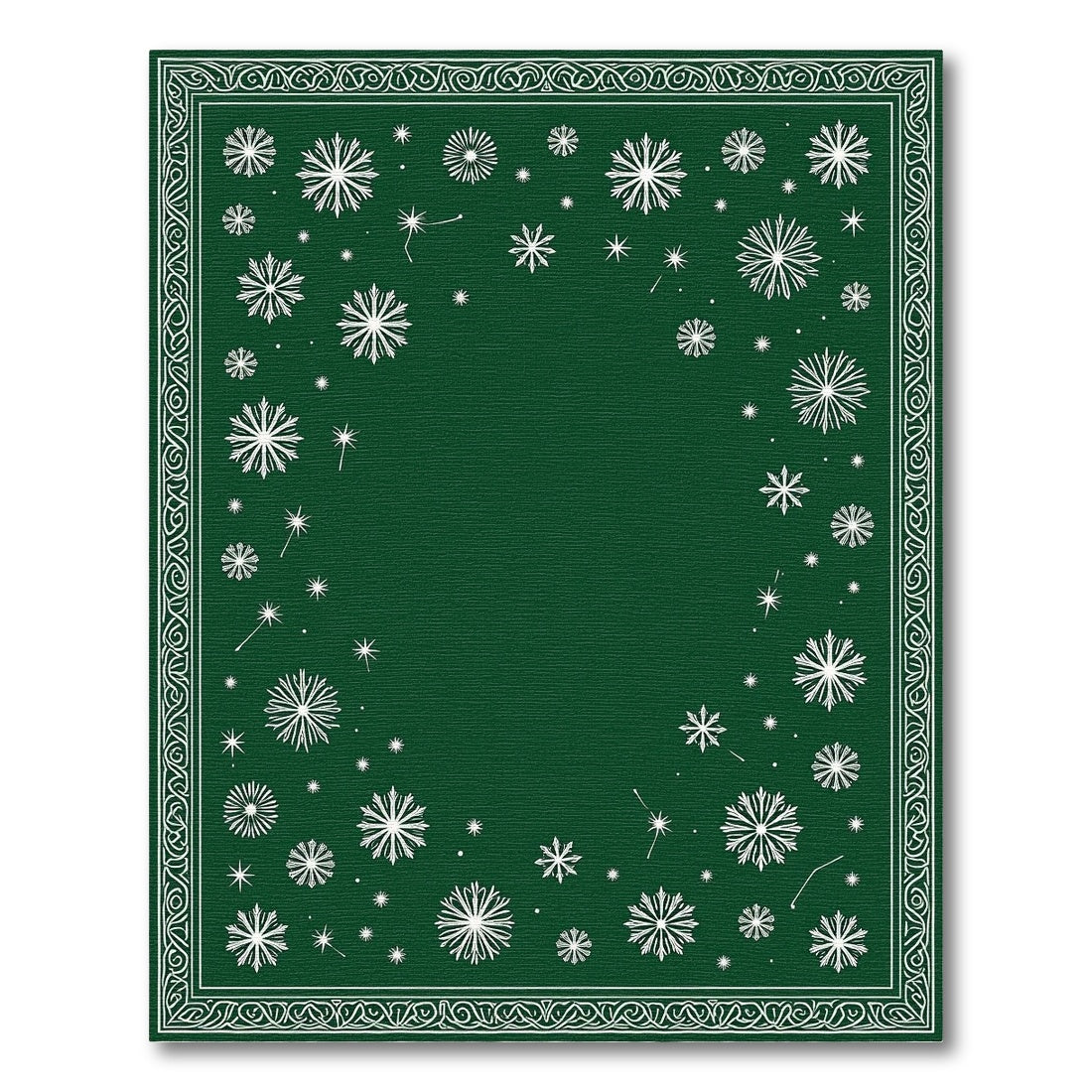 Deep Green White Snowfall Snowflake Rug