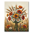 Golden Poppy and Wheat Floral Bouquet Rug