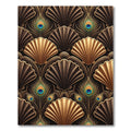 Art Deco Gold Brown Shells Peacock Feathers Rug