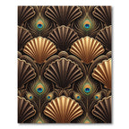 Art Deco Gold Brown Shells Peacock Feathers Rug