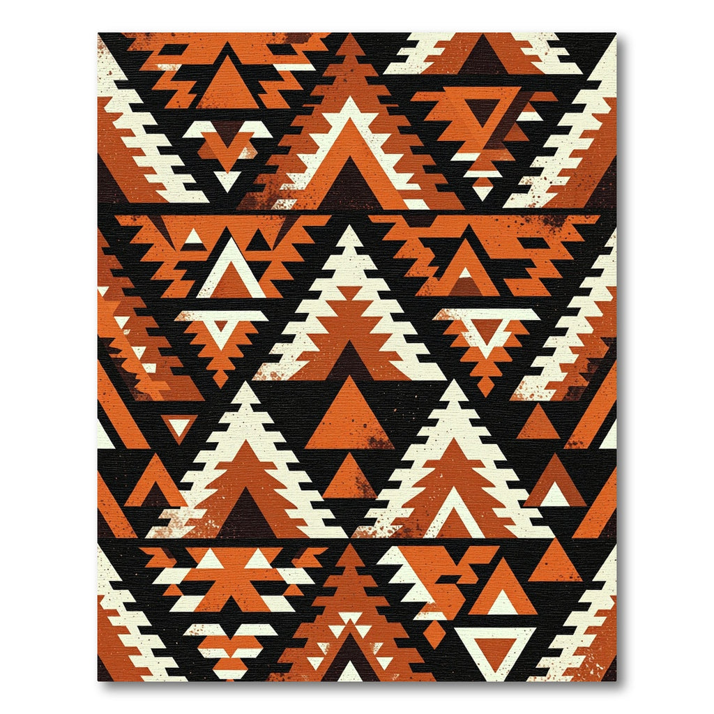 Rustic Orange Tribal Triangle Array Rug
