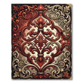 Ornate Crimson Cream Damask Scrollwork Rug