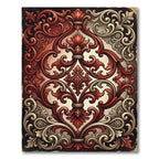 Ornate Crimson Cream Damask Scrollwork Rug