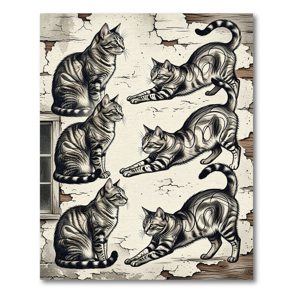 Monochromatic Tabby Cat Illustration Rug