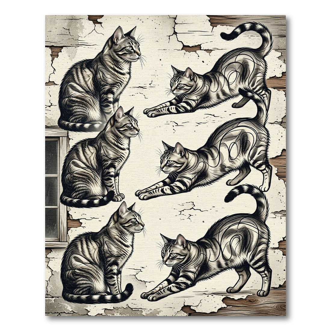 Monochromatic Tabby Cat Illustration Rug