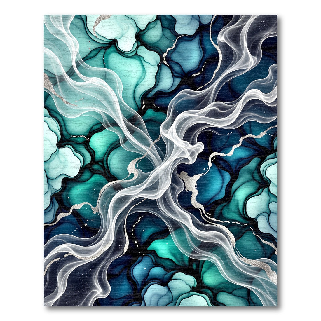 Deep Teal Swirl Abstract Fluid Art Rug