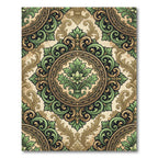 Green Leaf Scrollwork Medallion Rug
