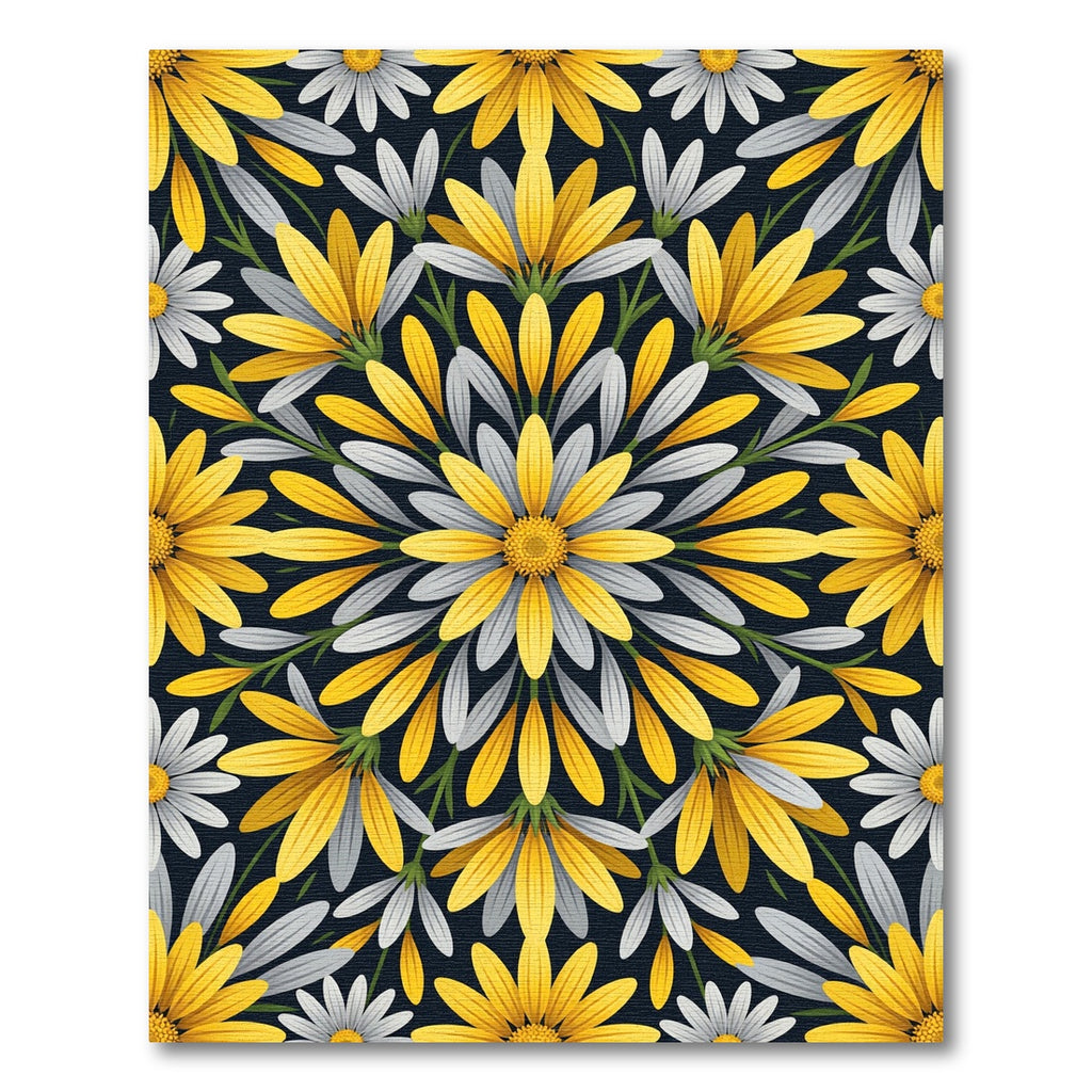 Golden Daisy Floral Mandala Over Navy Rug