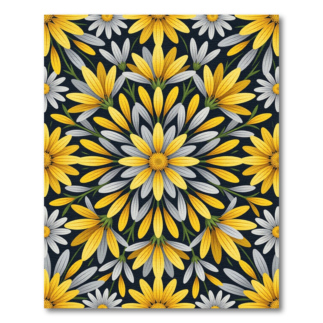 Golden Daisy Floral Mandala Over Navy Rug