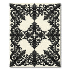 Elegant Black Scrollwork Damask Medallion Rug