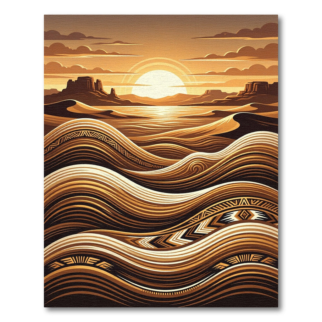 Golden Desert Sun Tribal Waves Rug