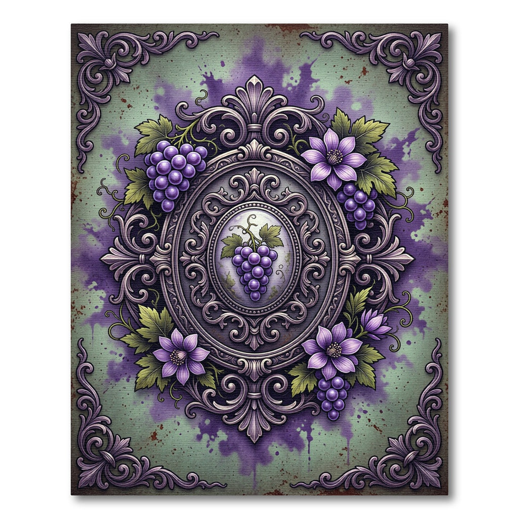 Ornate Purple Grapes Floral Frame Rug