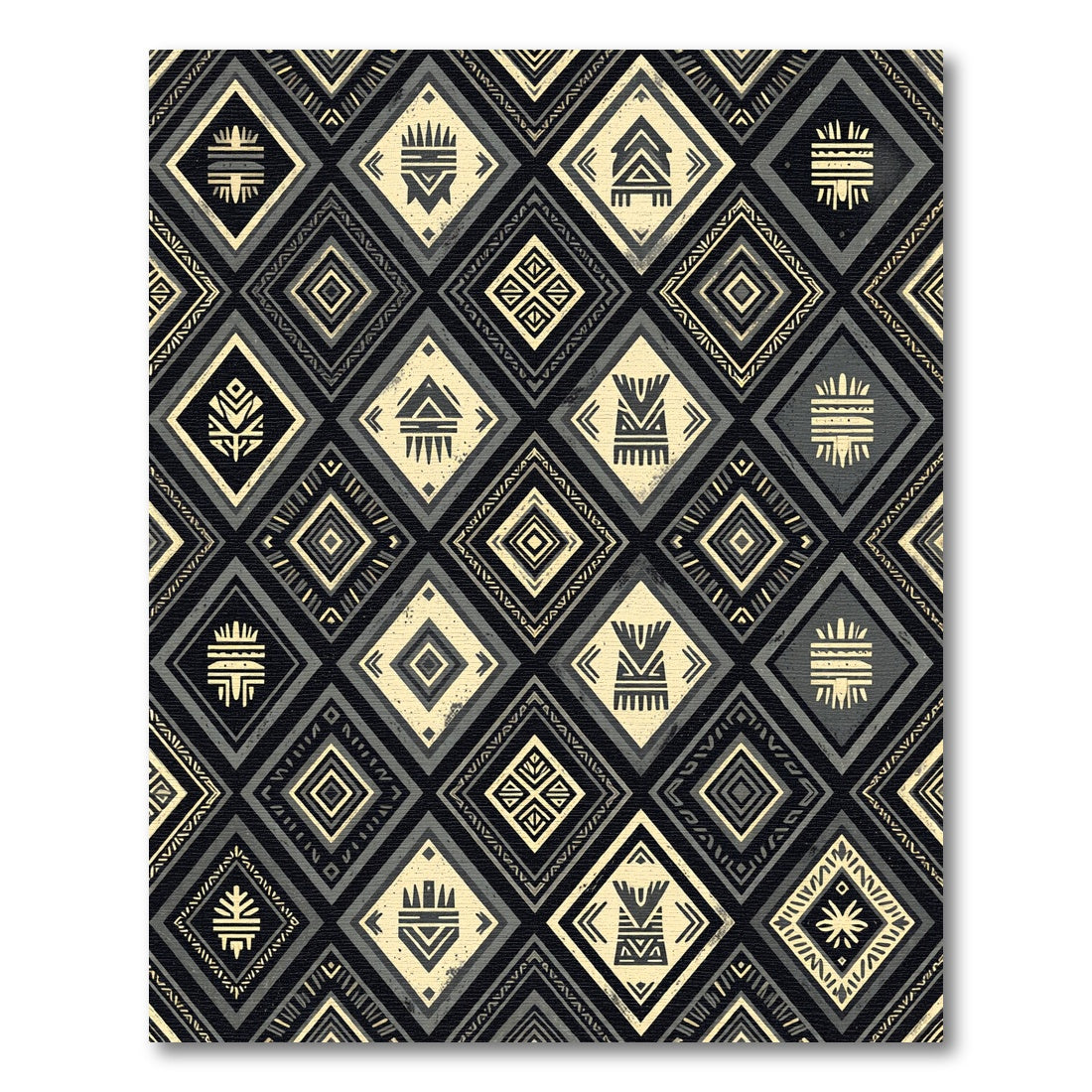 Tribal Diamond Geometric Monochrome Rug