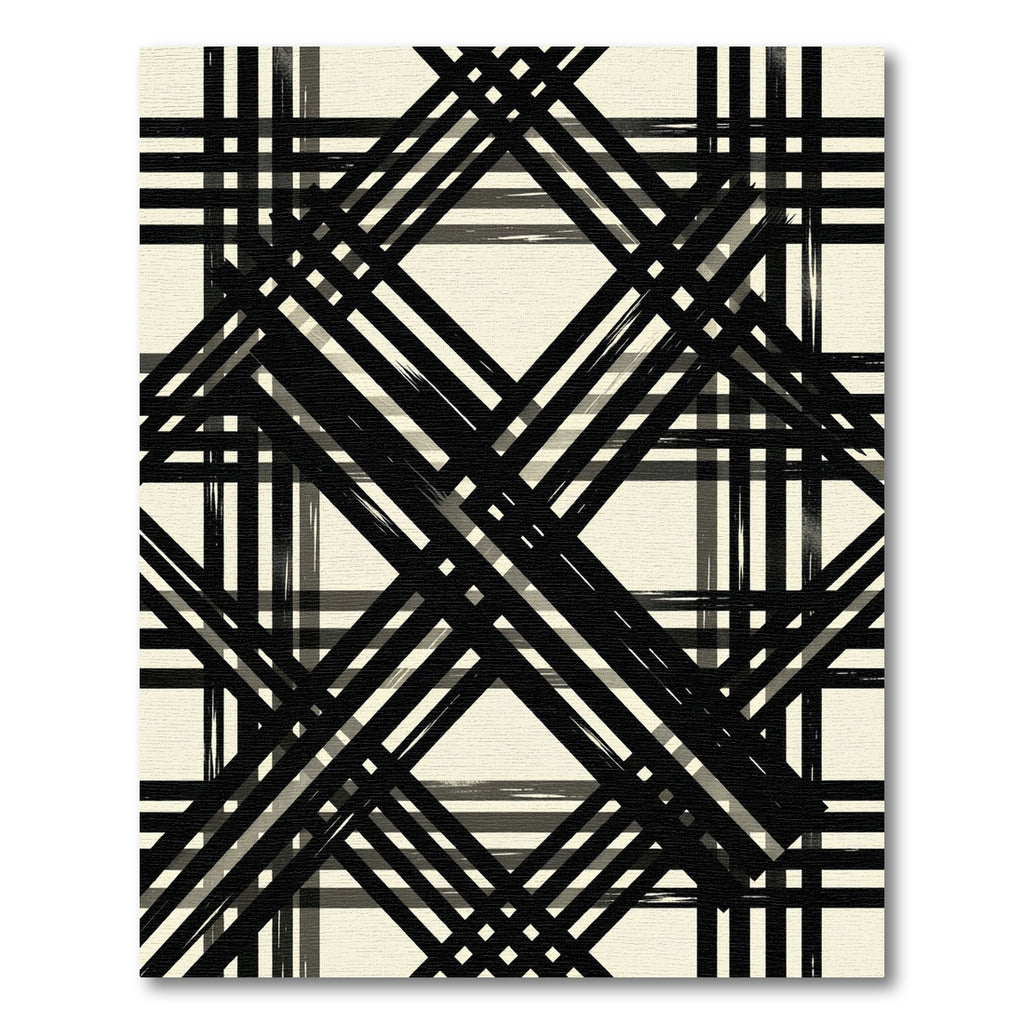 Modern Black and Cream Geometric Plaid Rug