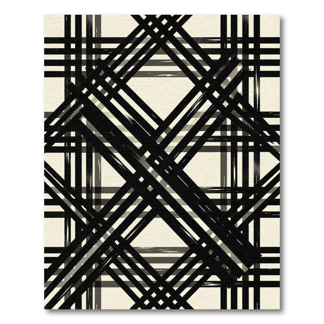 Modern Black and Cream Geometric Plaid Rug