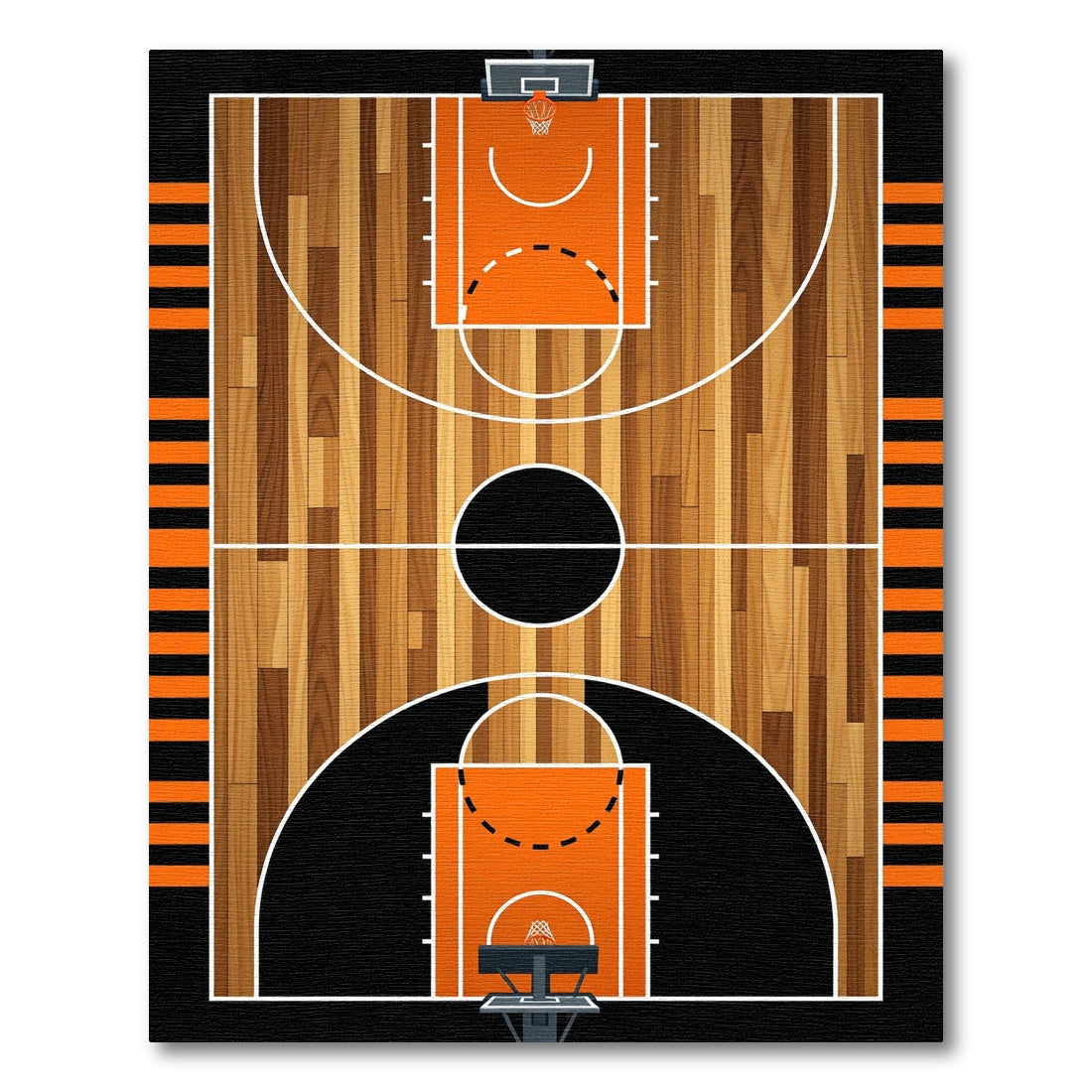 Modern Basketball Court Wood Floor Graphic Rug