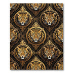 Golden Jaguar Portrait Art Deco Medallion Rug