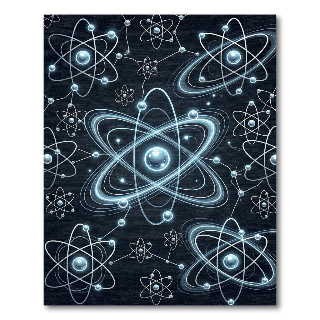 Futuristic Atomic Orbit Blue Glow Rug