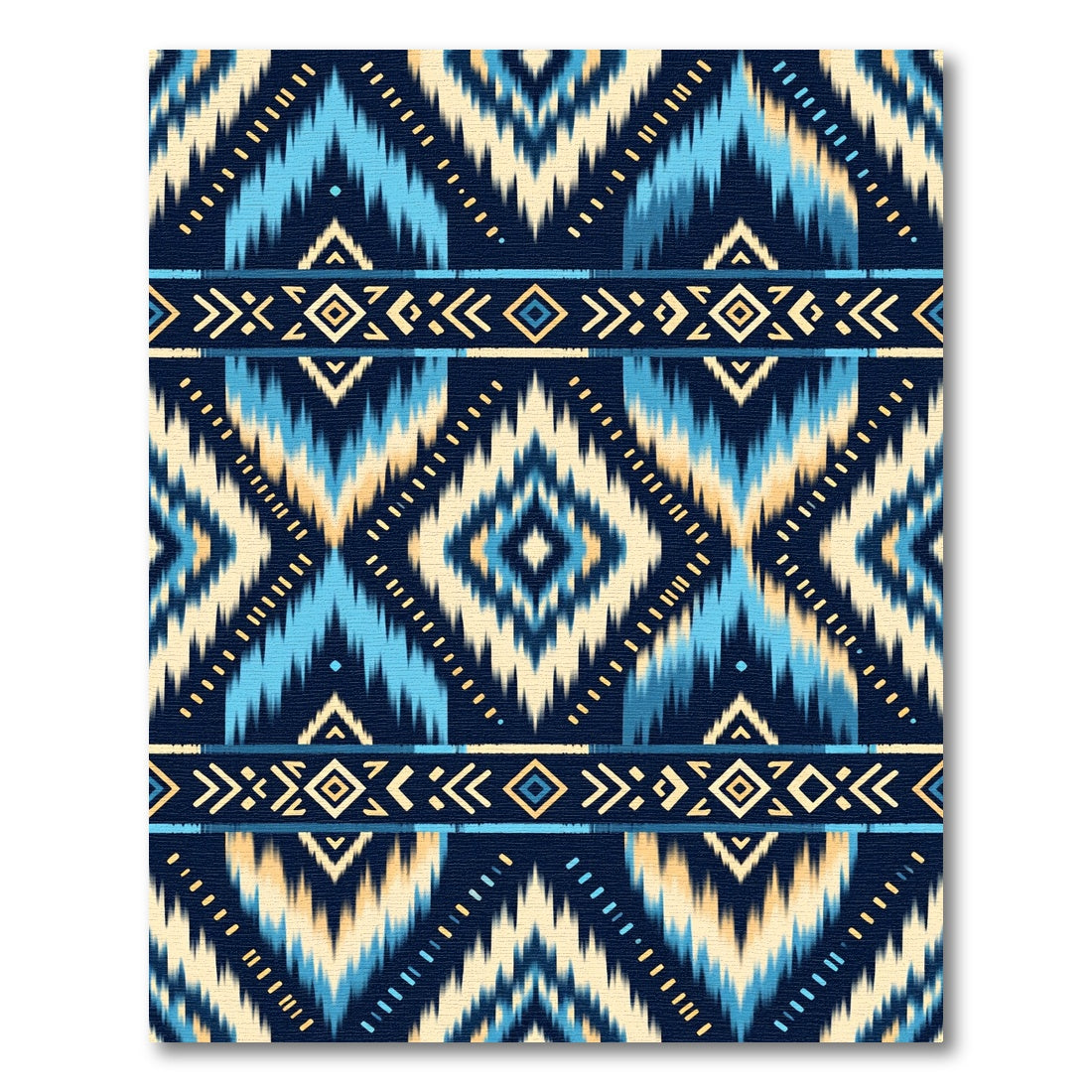 Indigo Blue Geometric Ikat Diamond Rug