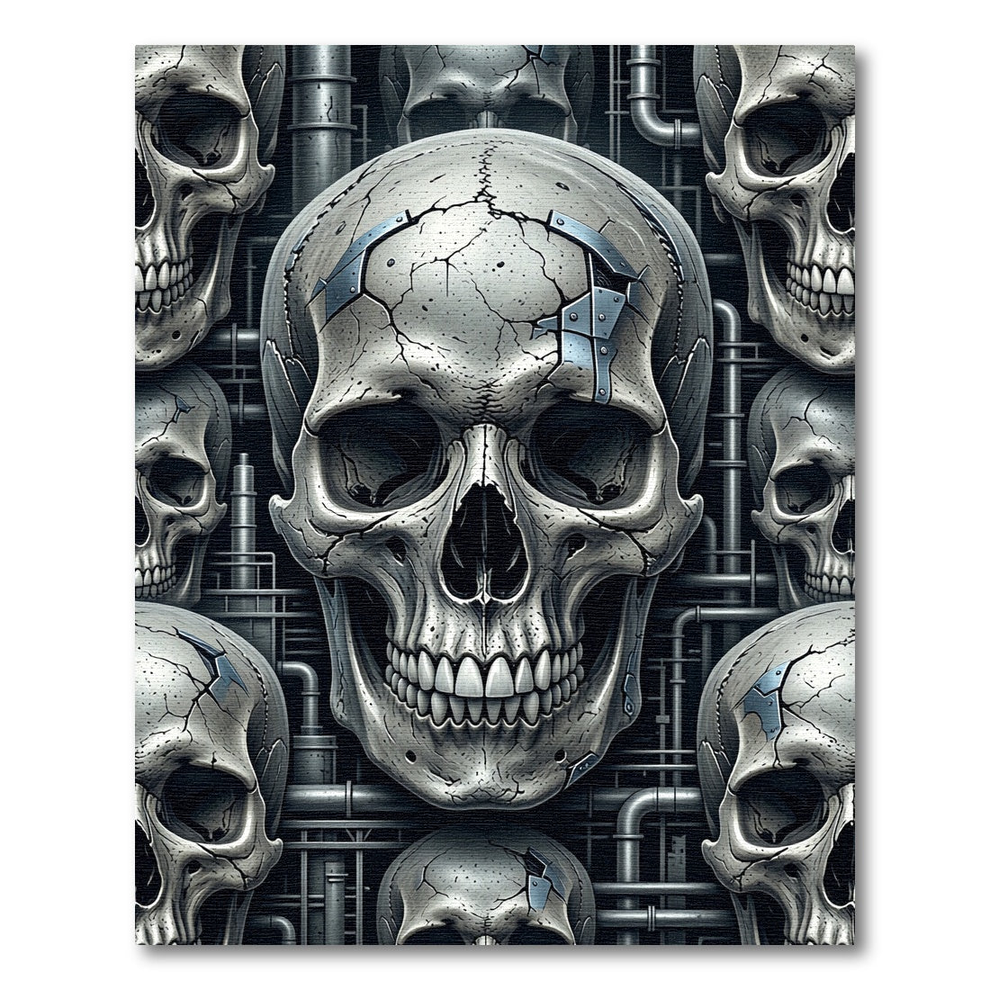 Cybernetic Metallic Skull Industrial Wall Art Rug