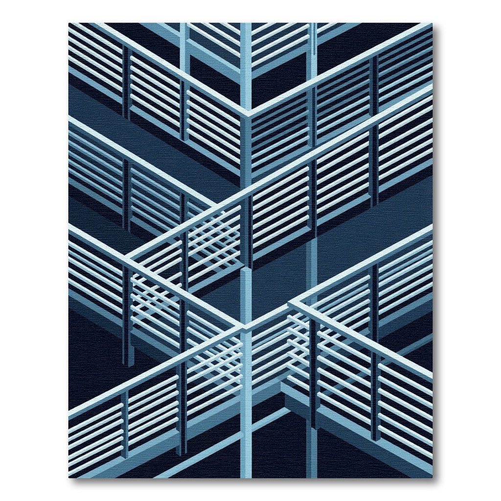 Modern Isometric Blue Architectural Lattice Rug