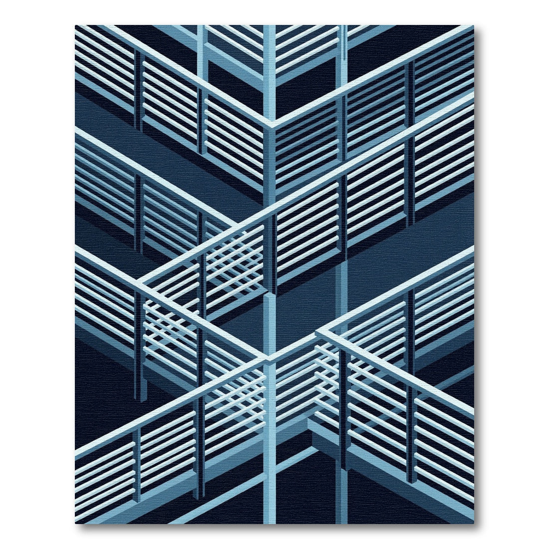 Modern Isometric Blue Architectural Lattice Rug