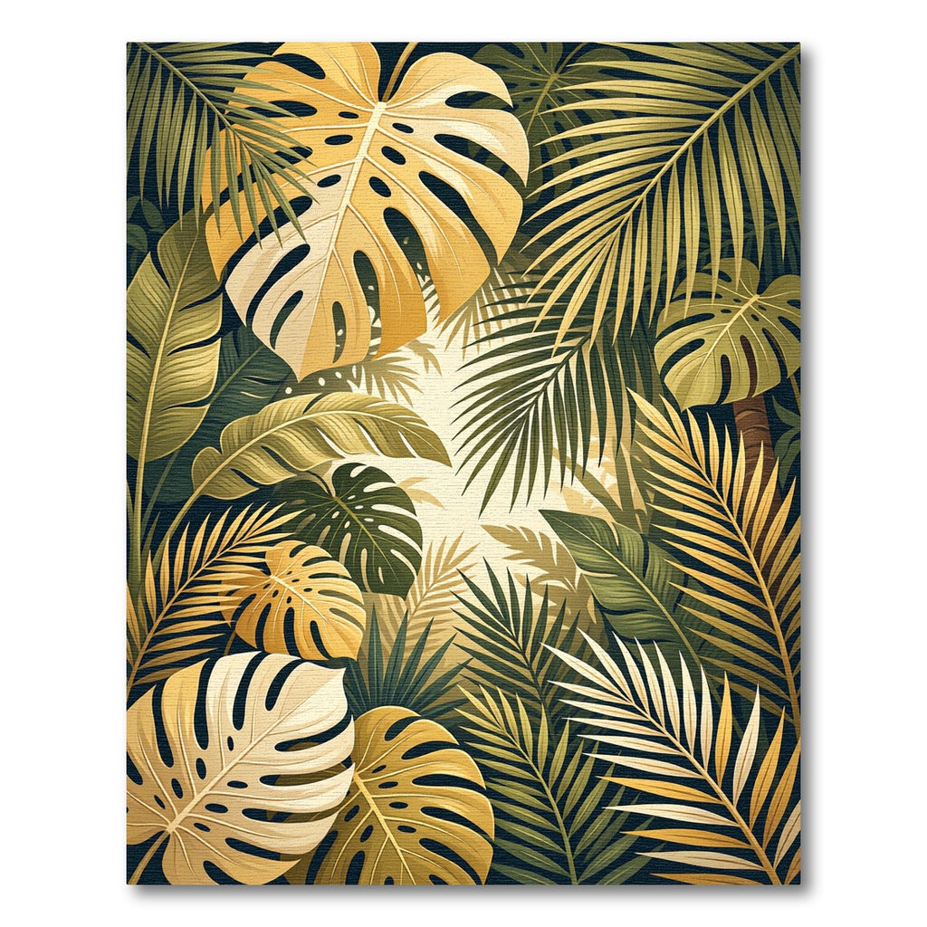 Lush Golden Tropical Foliage Rug