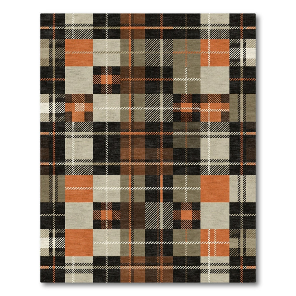 Modern Burnt Orange Brown Plaid Rug