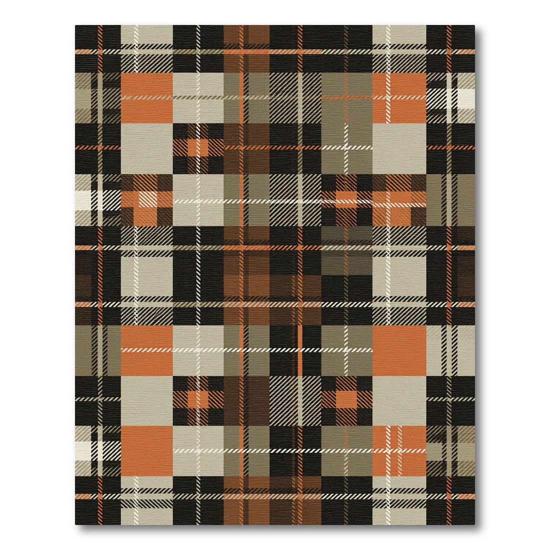 Modern Burnt Orange Brown Plaid Rug