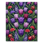 Vibrant Purple Tulip Pomegranate Floral Arrangement Rug