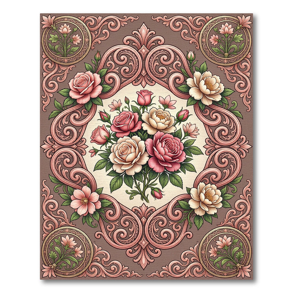 Rose Garland Floral Medallion Arrangement Rug