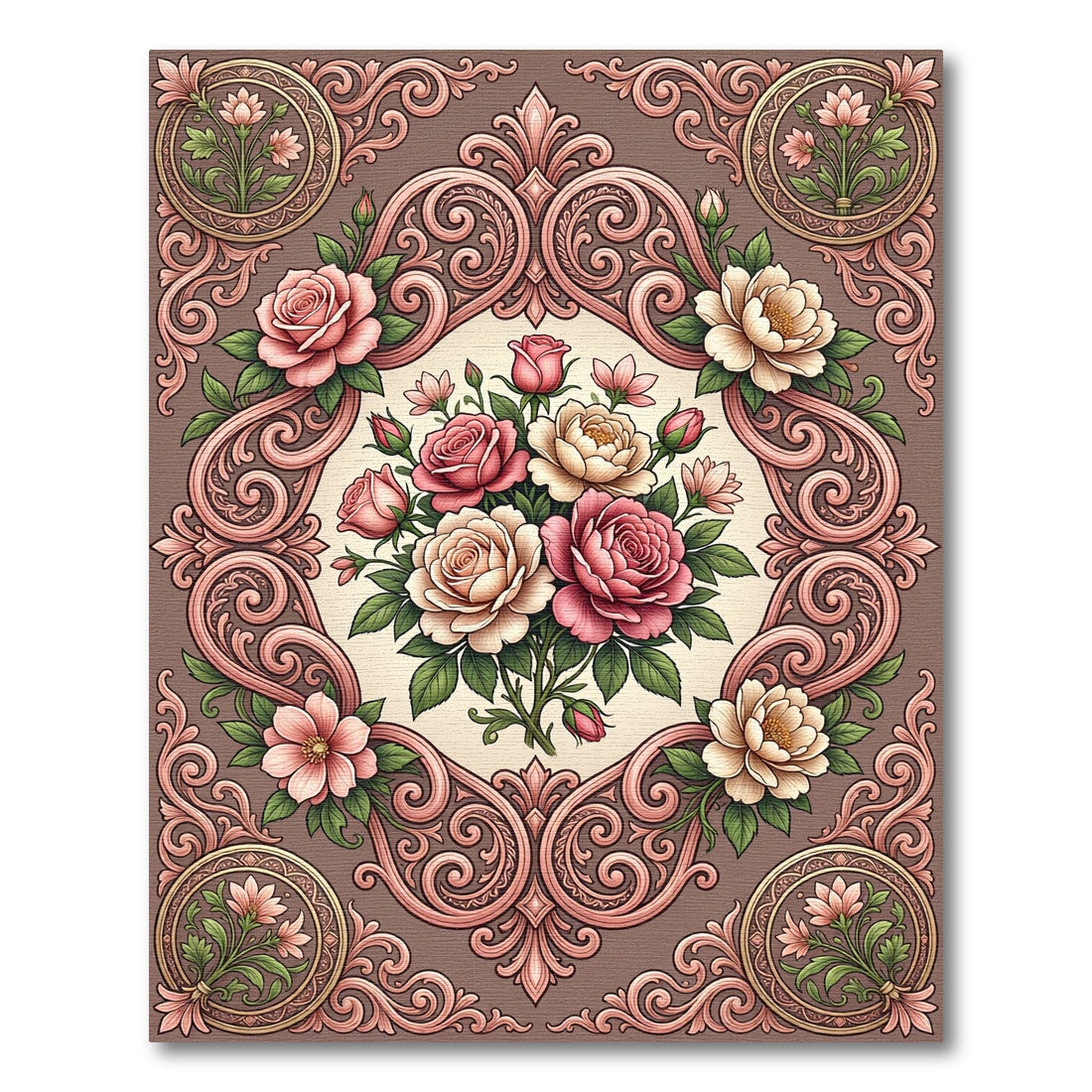 Rose Garland Floral Medallion Arrangement Rug