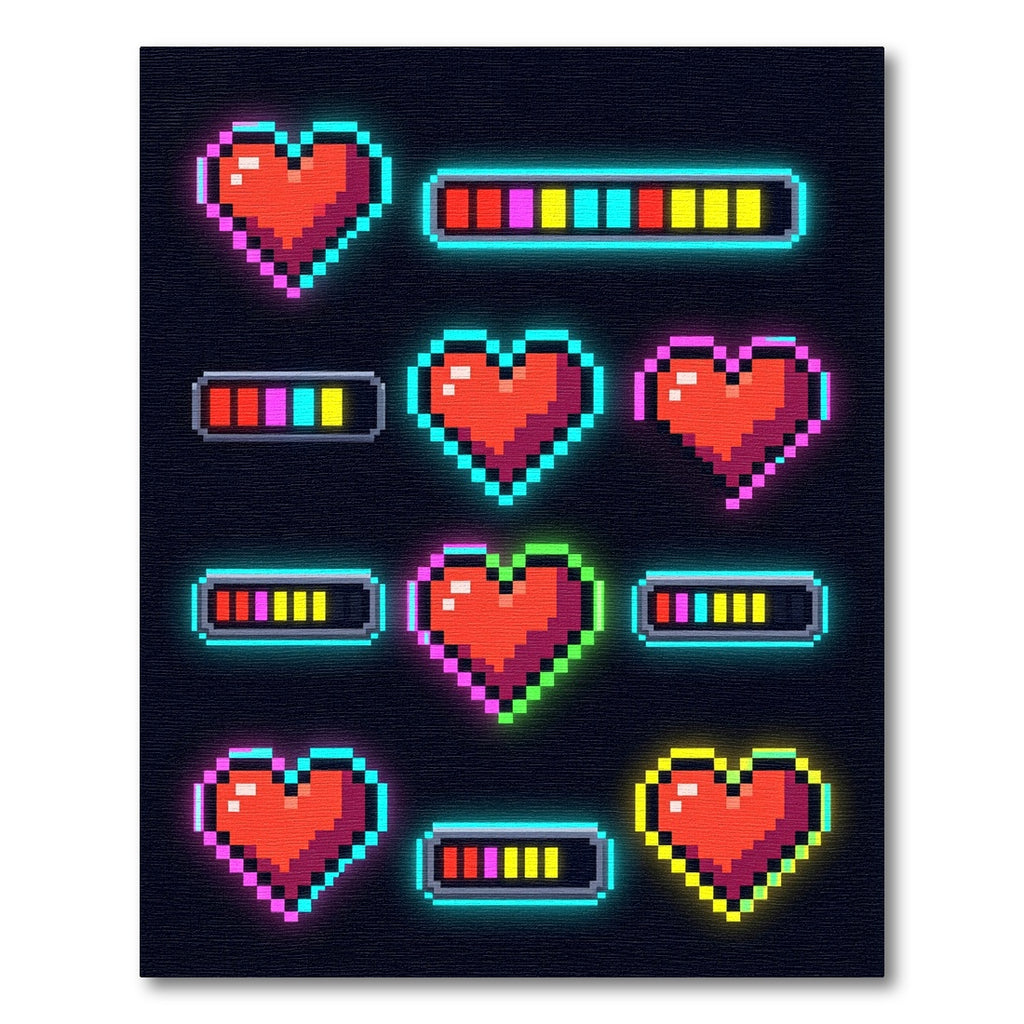 Neon Pixel Heart Retro Gaming Art Rug