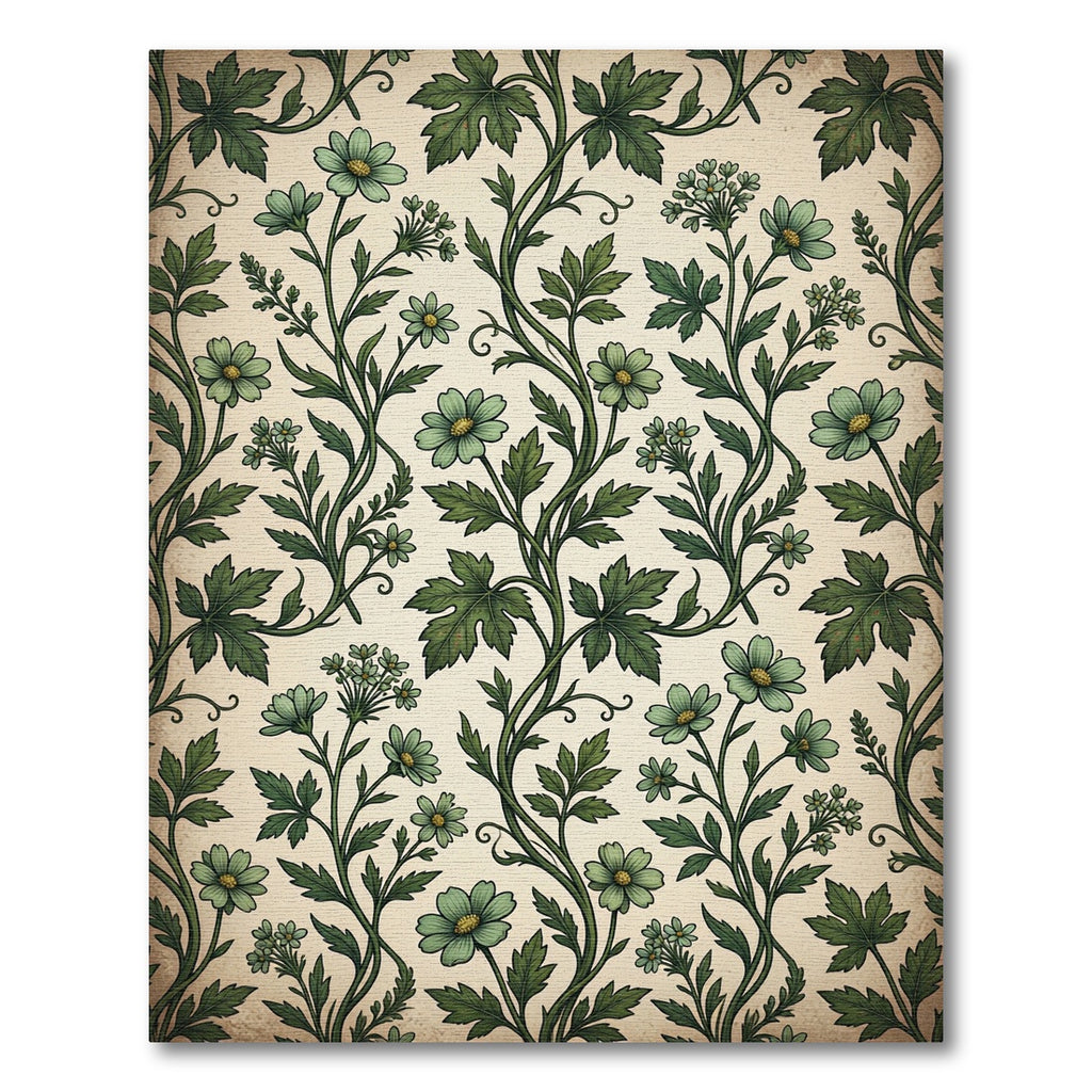 Vintage Sage Floral Botanical Vines Rug