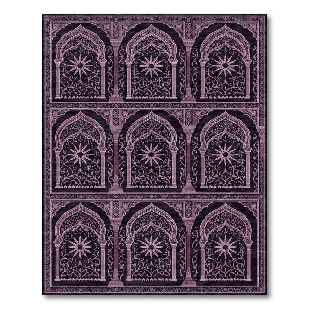 Mauve Archway Floral Scroll Pattern Rug